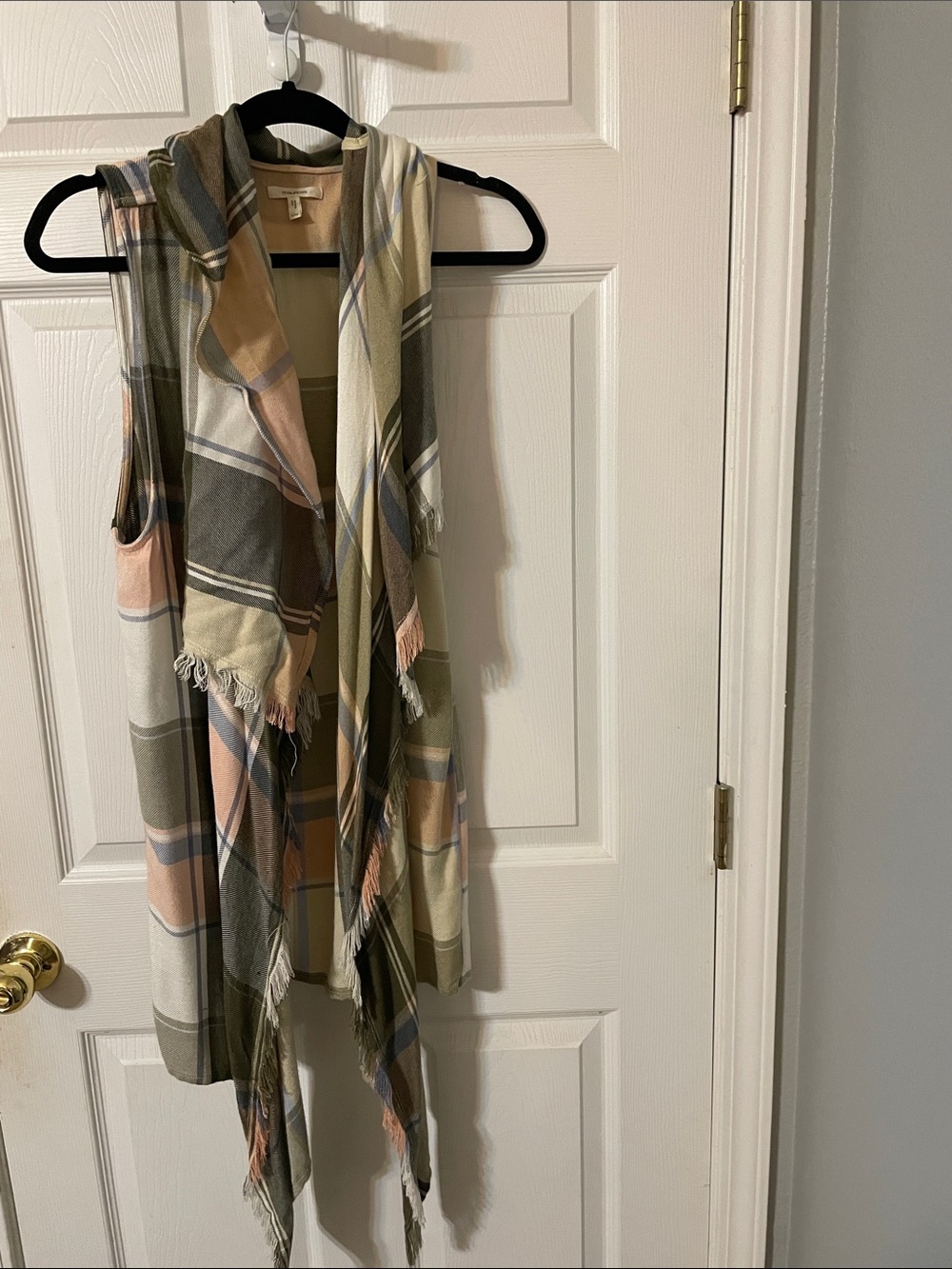 Relaxed V-Neck Women's Top in Olive Green AND plaid vest